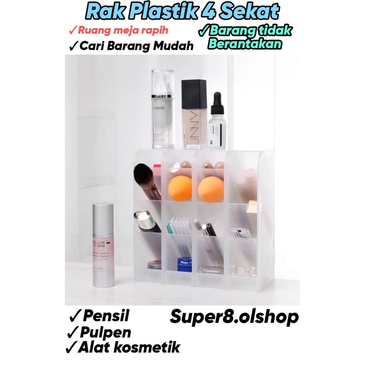 Rak mini plastik 4 Skat/Rak meja pulpen pensil/rak Alat kosmetik