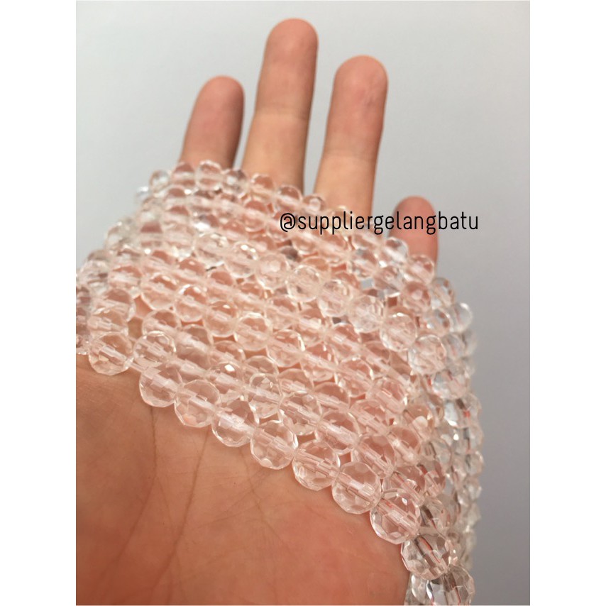 kristal bola dunia cutting 8mm PUTIH quartz kuarsa ceko bulat beads aksesoris craft fashion grosir