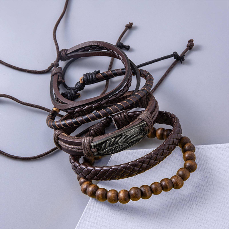 3 / 5Pcs / Set Gelang Magnet Multilayer Bahan Kulit Handmade Untuk Pria