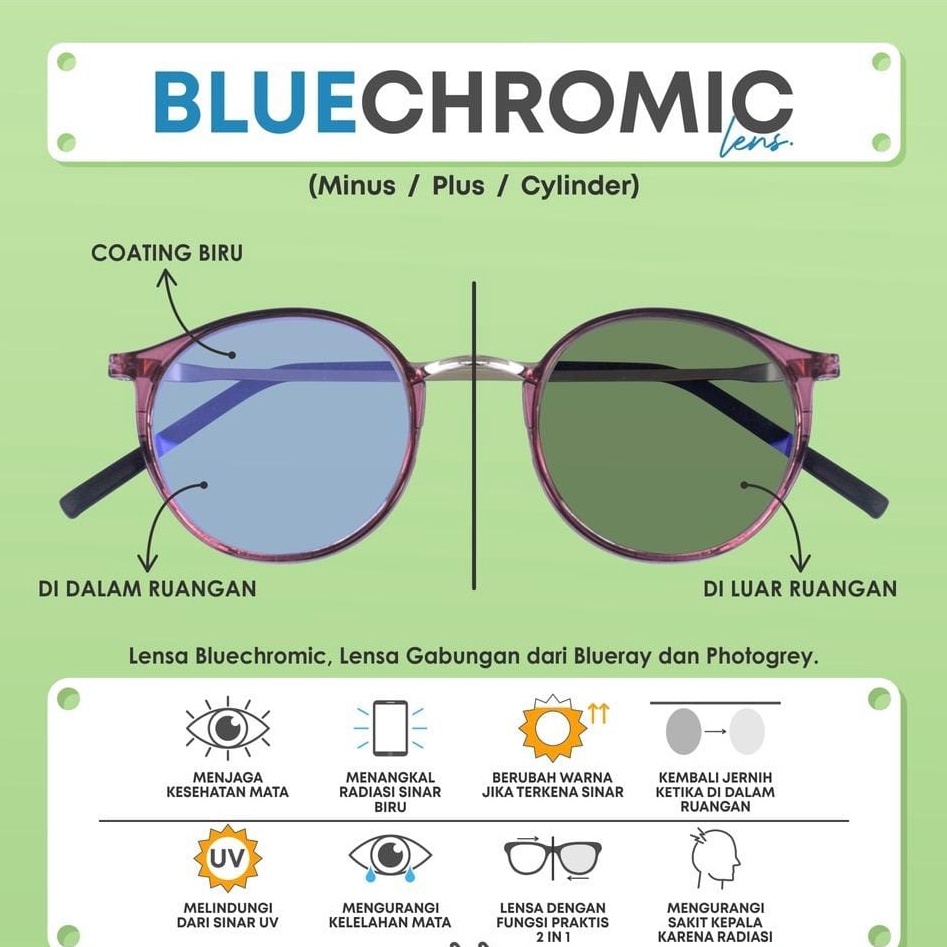 Kacamata Bulat Photocromic Blueray Minus Baca Antiradiasi Model Couple