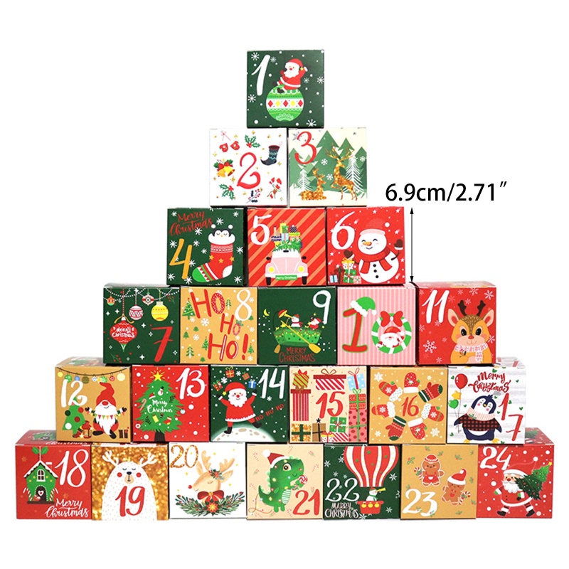 24pcs / Set Kotak Kemasan Rakitan Kalender Advent Natal Mudah Dirakit