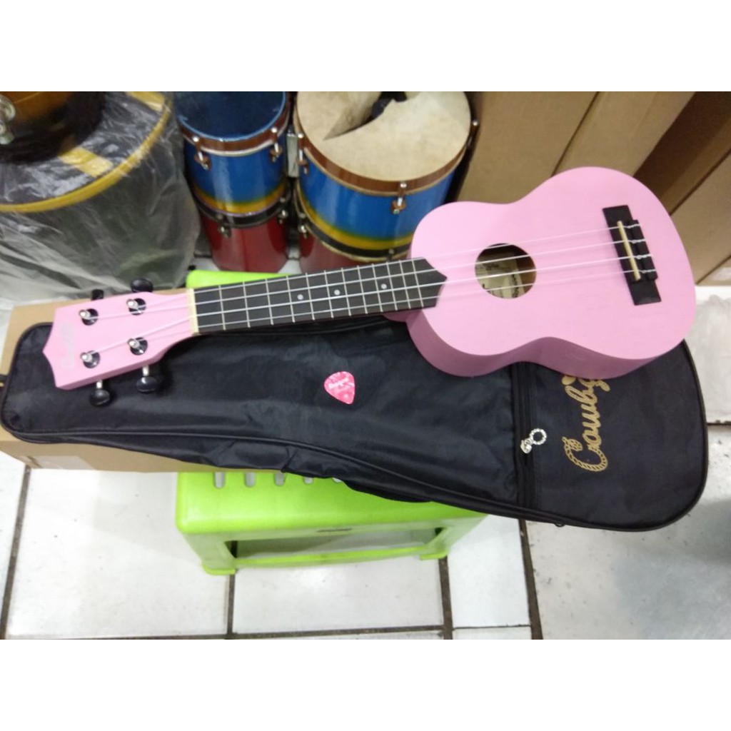 Ukulele Soprano Merk Cowboy Original Tipe UK-21 PK Warna Pink Bonus Tas Senar Pick Murah Jakarta