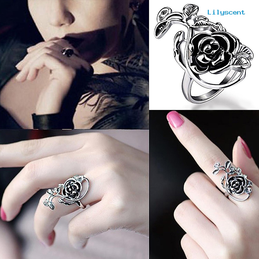 Ls Cincin Enamel Bentuk Bunga Mawar Merambat Bahan Alloy Gaya Gothic Untuk Wanita