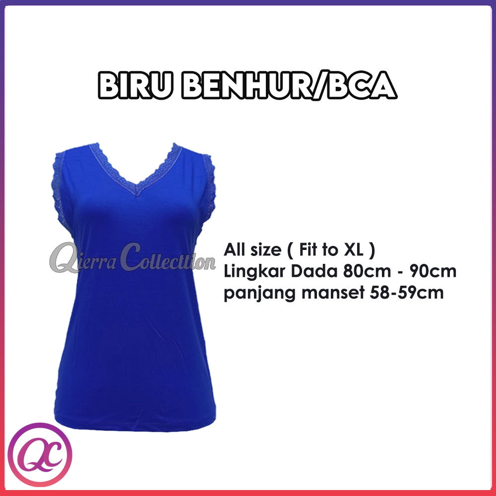 Tank Top Renda Kerah V Polos Warna All size Ready Stok-Biru Bca