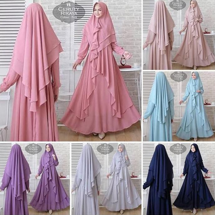 Gamis Jumbo Ceruty Rikaya Top Bahan Ceruty Babydoll Fit To Xl - Abu