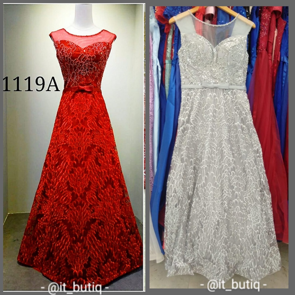 LongDress Brokat TUTU  Premium merah maroon gold hitam - Dress Pesta Prewedding Bridal EXC1119