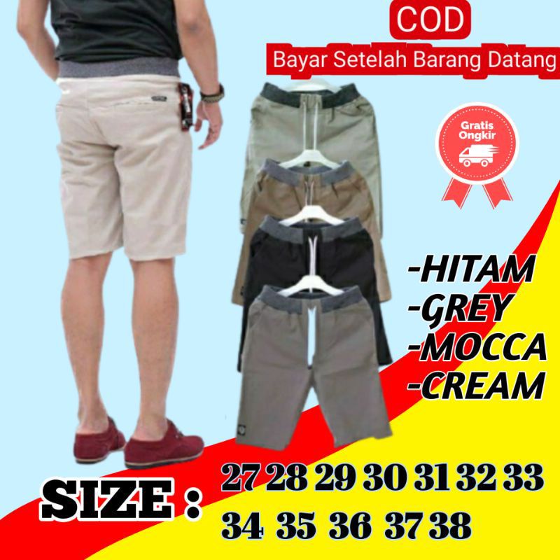 Celana Pendek pria chinos rip pinggang melar