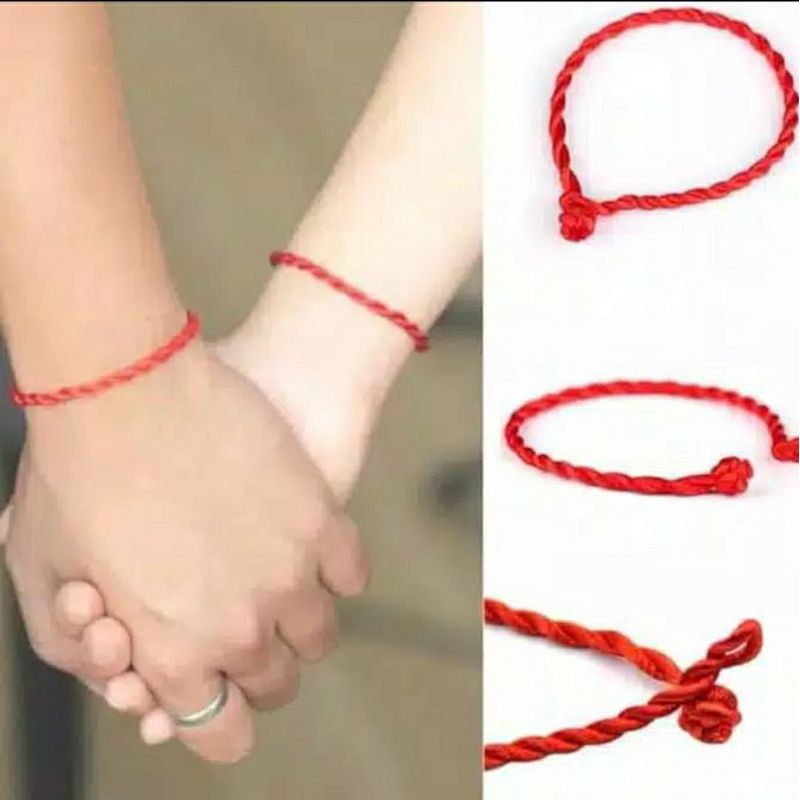 Gelang jodoh tali merah perfect match 2mm keberuntungan persahabatan tidak luntur tahan air ulir