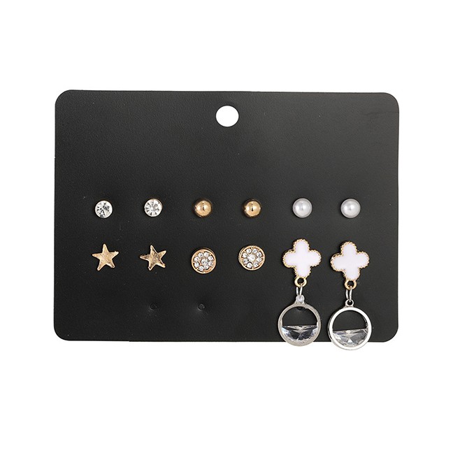 LRC Anting Set Fashion Golden Geometric Diamond K13235