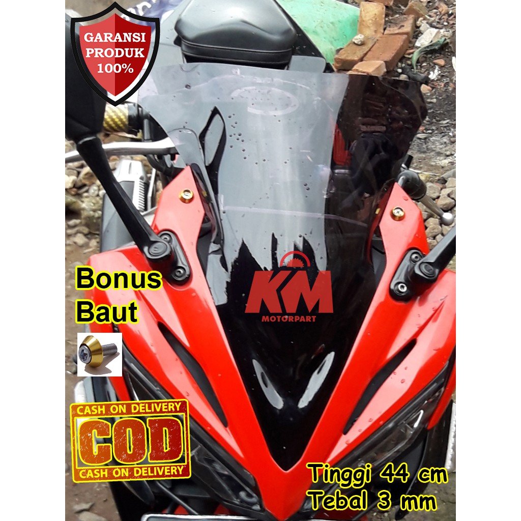 Visor CBR 150r Facelift 2017 2018 Jenong Tebal 3 mm Tinggi 44 cm Hitam dan Bening