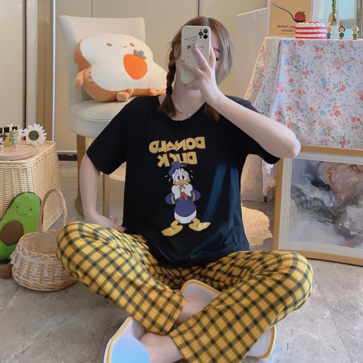 Baaju.id Baju Setelan Piyama Import Jumbo Big Size Baju Rumah Baju Tidur Wanita KR1001-DONALD BLACK