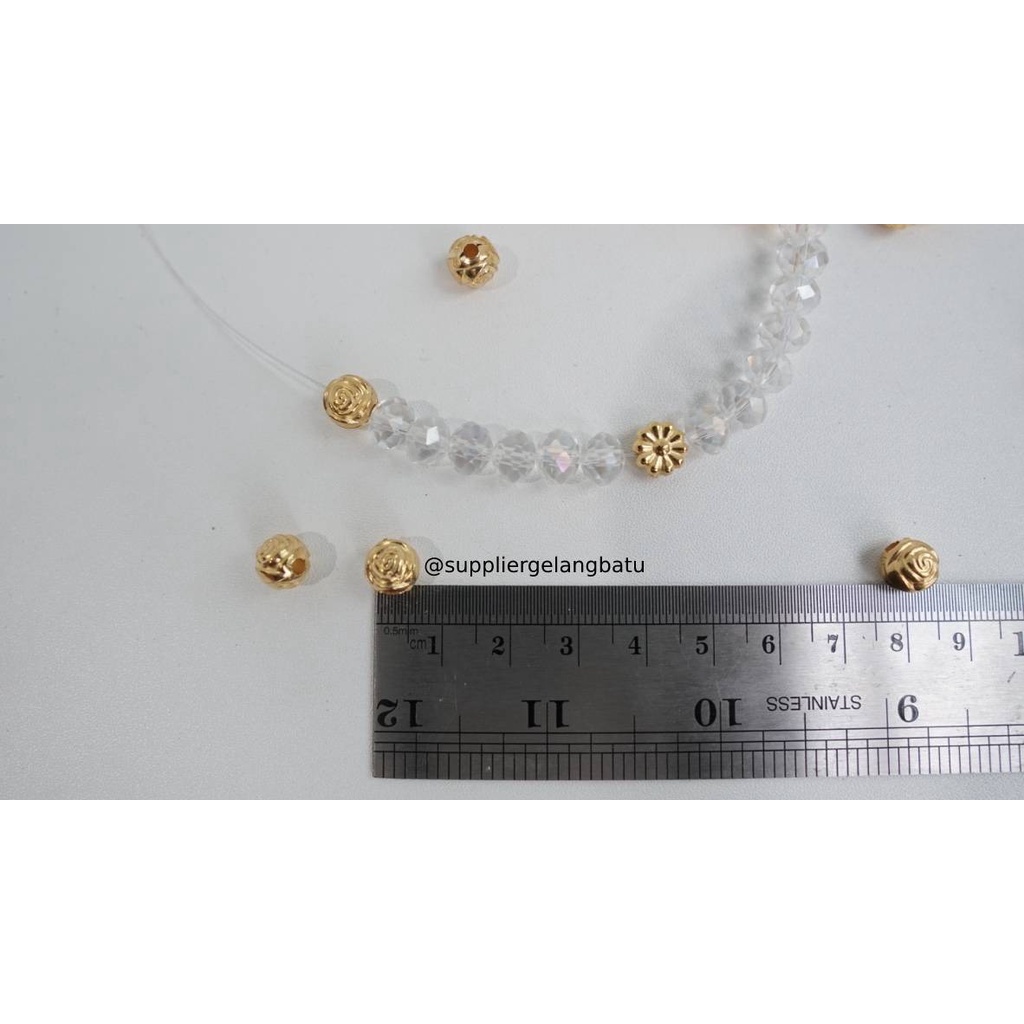 Aksesoris spacer BUNGA BULAT 8mm GOLD pembatas aksesoris gelang kalung