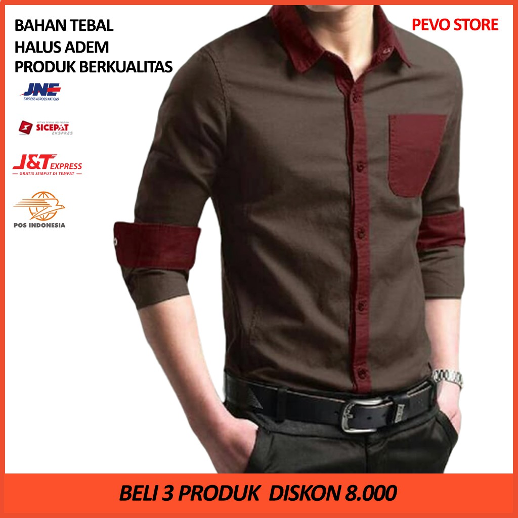 KEMEJA PRIA LENGAN PANJANG PAKAIAN FASHION COWOK MODEL DAVE BAJU M4M9 KemejaPria Panjang Hitam Korea