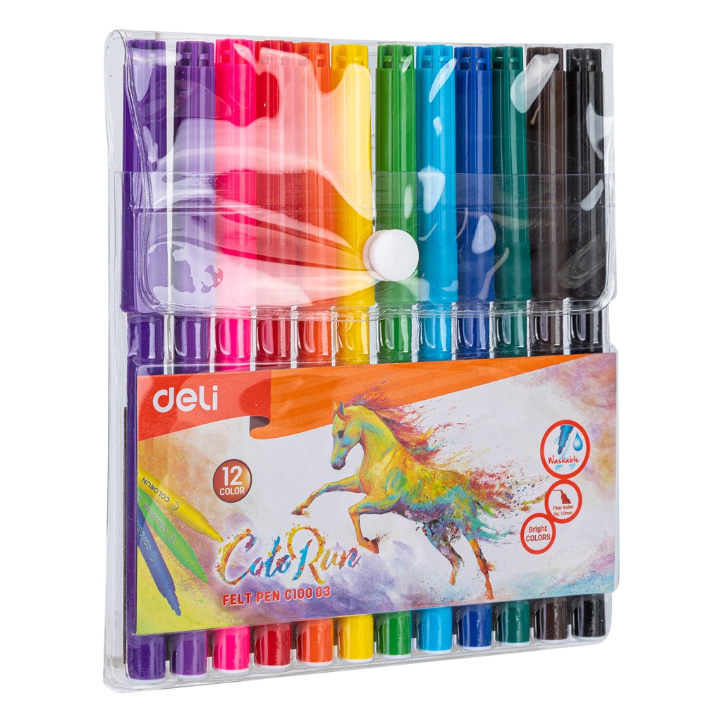 HAPPY TIME DELI SPIDOL WARNA EC100 ISI 12/18/24 WARNA FELT PEN 1.0mm ALAT TULIS KANTOR SEKOLAH