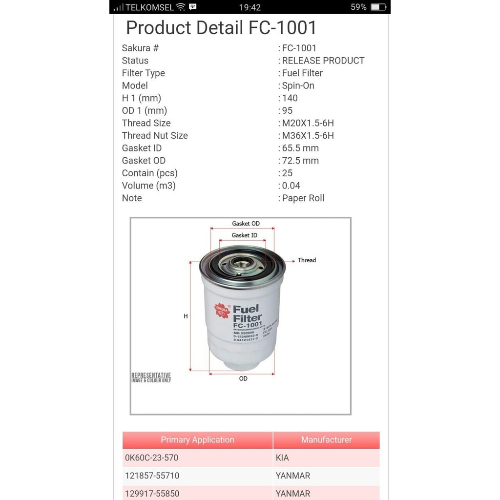 Filter Solar L300 Diesel Kuda Travello Fuel Filter Sakura FC-1001