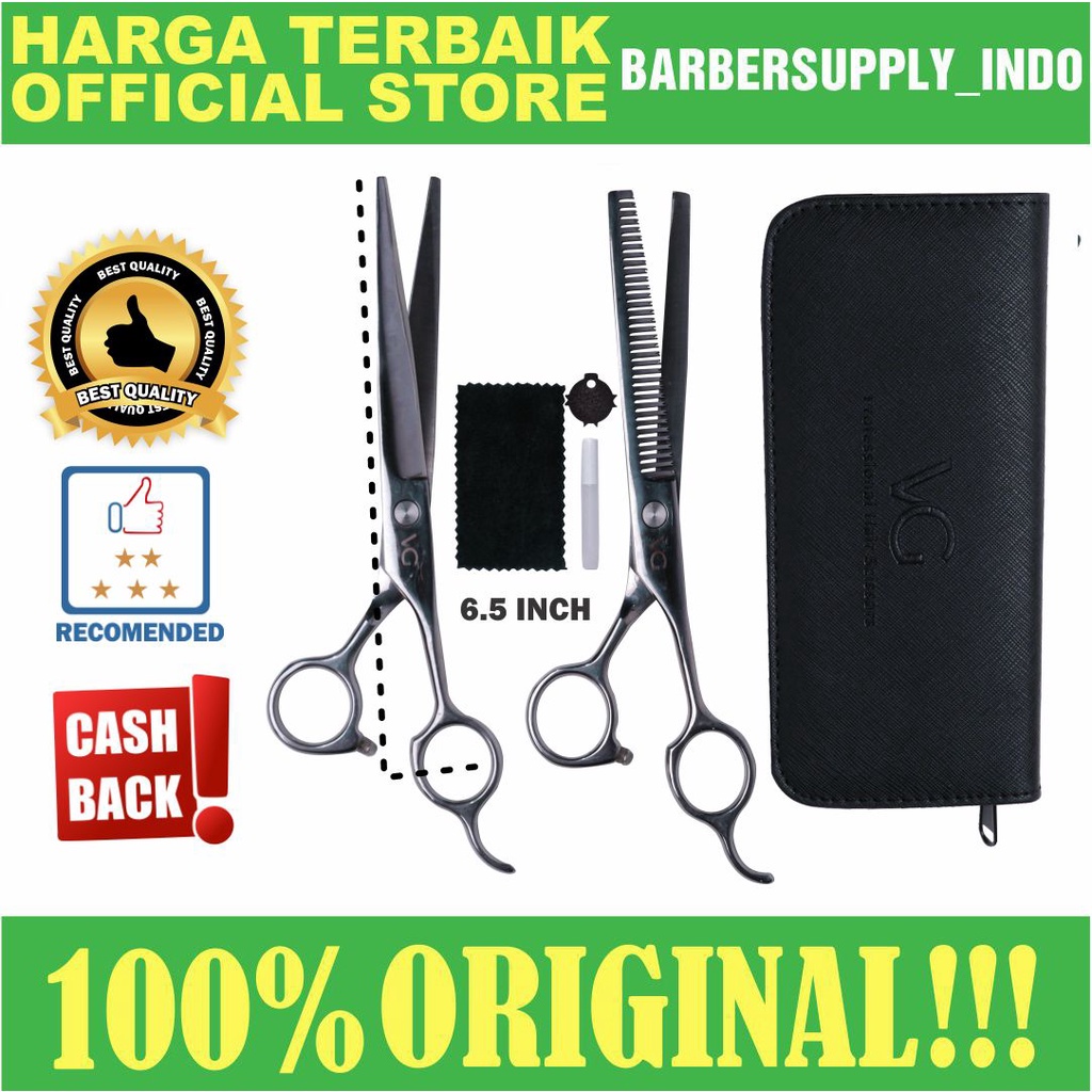 GUNTING POTONG RAMBUT SET BARBER SALON STAINLESS CHOME V&amp;G 6,5 INCH