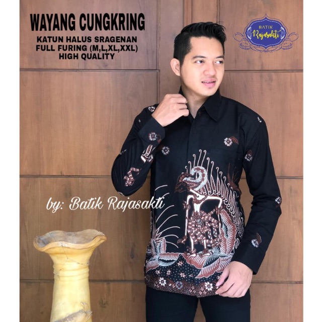 Batik Pria WAYANG CUNGKRING Katun Cabut Sragenan Full Furing Termurah