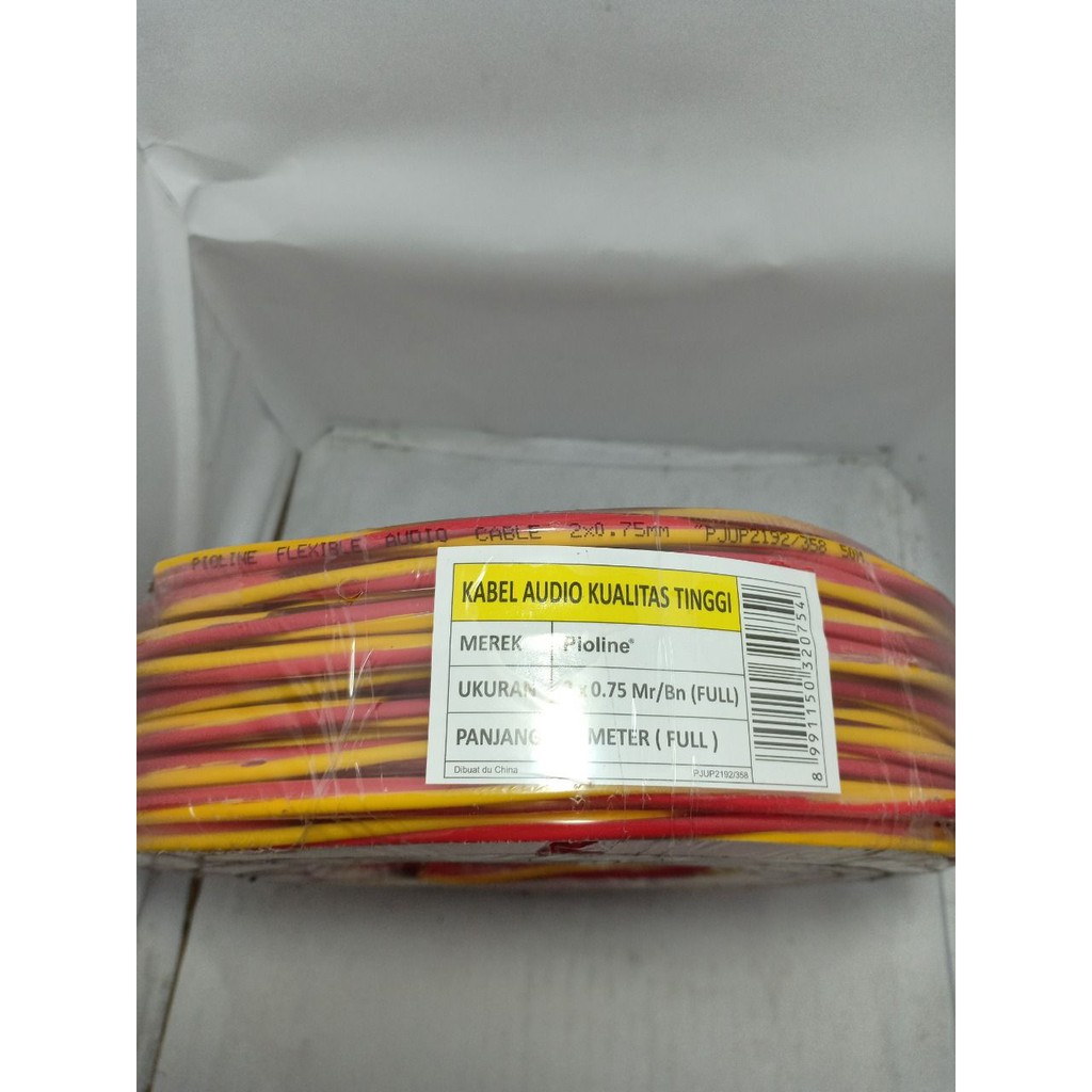 Pioline Kabel Audio transparan 2x0.75 50 meter - merah kuning / biru