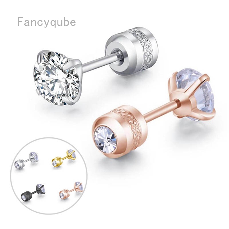 Anting Tusuk Titanium Steel Hias Berlian Imitasi untuk Unisex