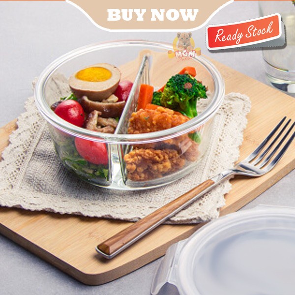Borosilicate Glass Lock container BULAT 950ml Sekat 2 Tempat makan