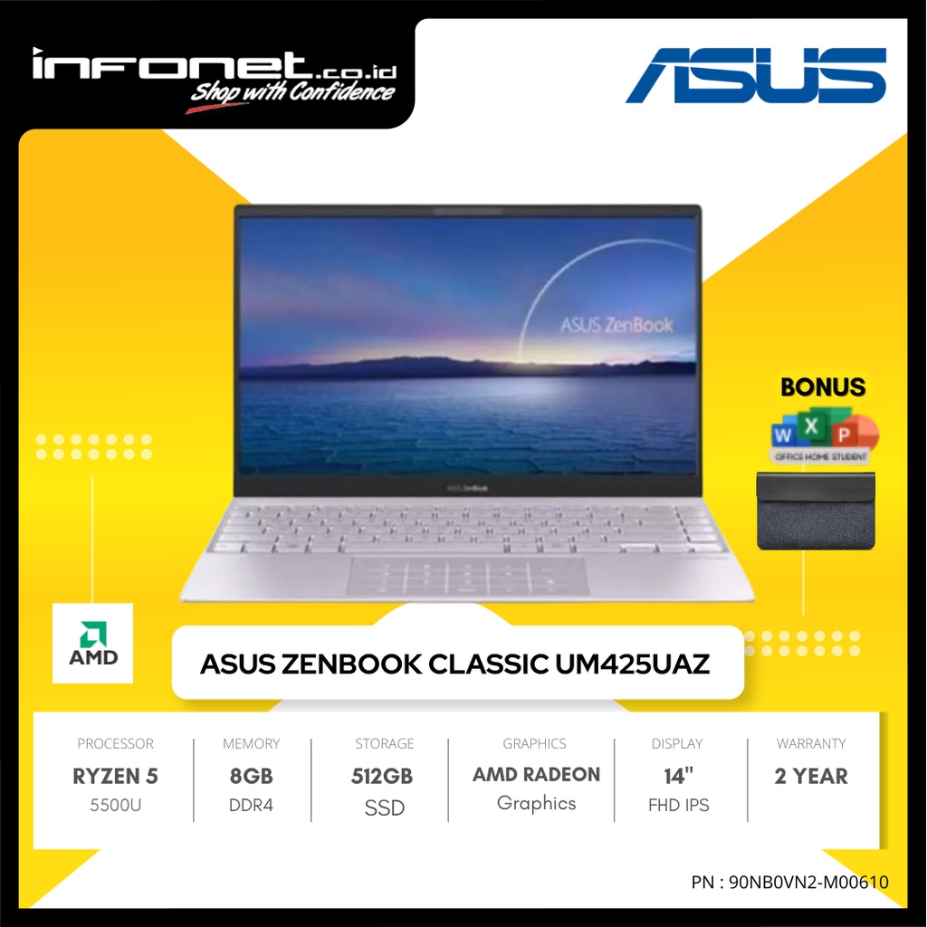 ASUS ZENBOOK CLASSIC UM425UAZ  RYZEN 5 5500U 8GB 512GB AMD Radeon14" FHD IPS W10 OHS
