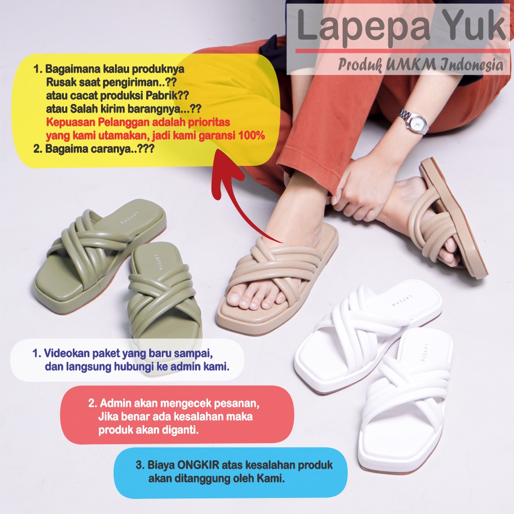 LAPEPA YUK - Sandal Wanita Wedges SHENNA Sendal Cewek Platform Kondangan Hak Tinggi 3cm Model Silang 3 Size 36 37 38 39 40 Pergi Jalan Casual Santai Rumah Slop Warna SMOKE Coksu Soft Selop Premium Original Kekinian Terbaru Shoes ORI Mall Official Store