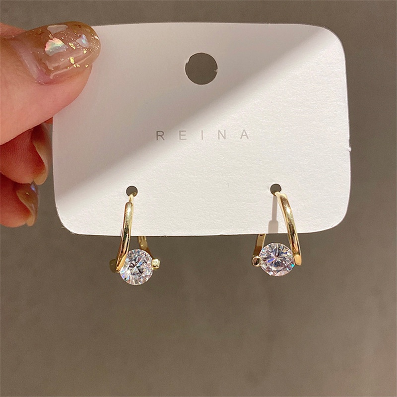 Anting Liontin Kristal Cubic Zirconia Gaya Korea Untuk Wanita