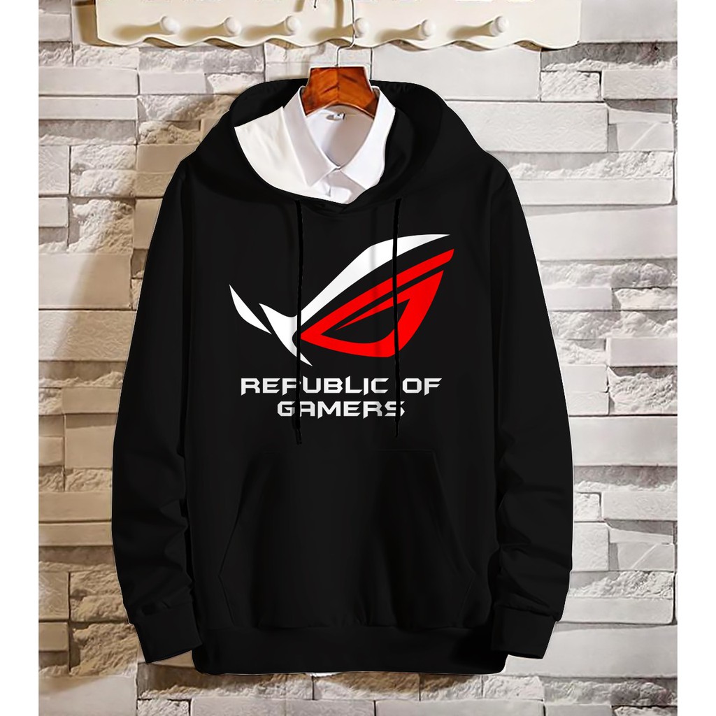 Bisa COD Hoodie Pria / Hodie Pria  / Jaket Pria ROG (Republic of Gamers) Bahan Fleece UK L-XL