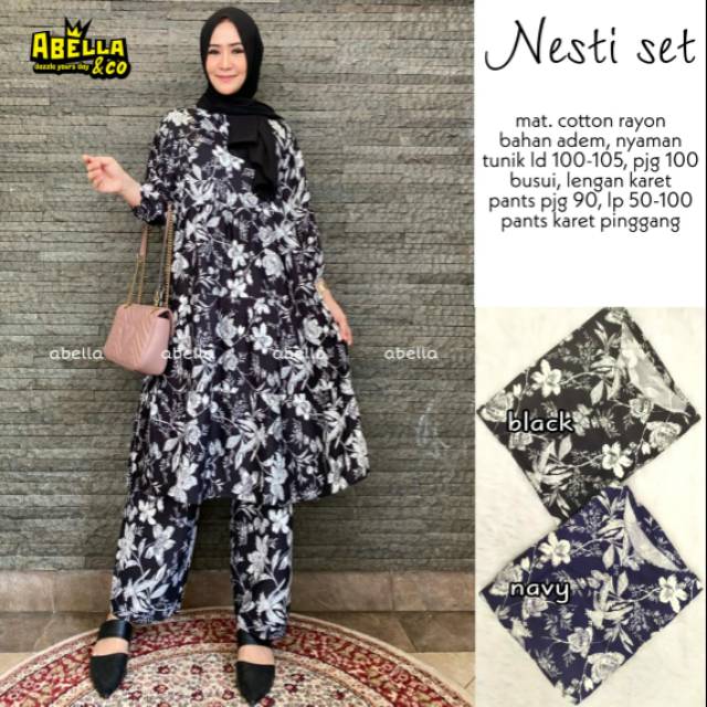 Home set / setelan tunik dan celana motif / setelan babydoll / babydoll panjang / babydoll hijab