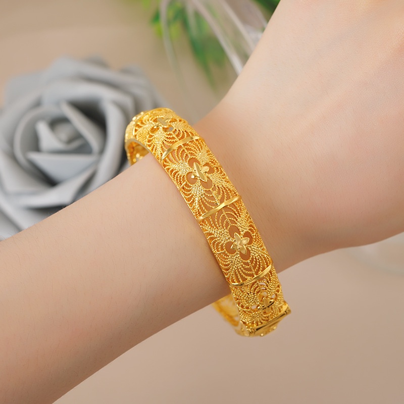 Gelang Emas Plated 24K Desain Naga Dan Phoenix Gaya China Untuk Wanita