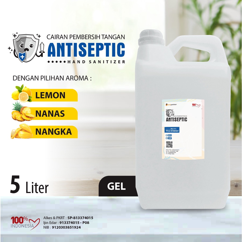 Hand Sanitizer Gel Putihan Antiseptic Variasi Aroma Segar 5 LIter Jerigen + Free Bubble Wrap