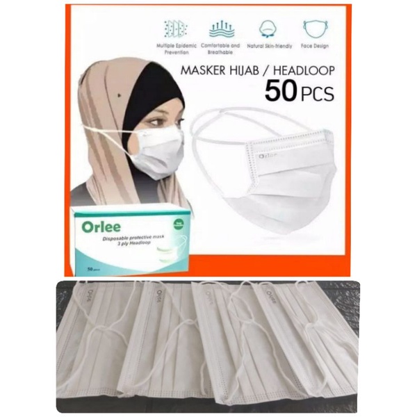 Masker Orlee hijab 3ply box isi 50pcs