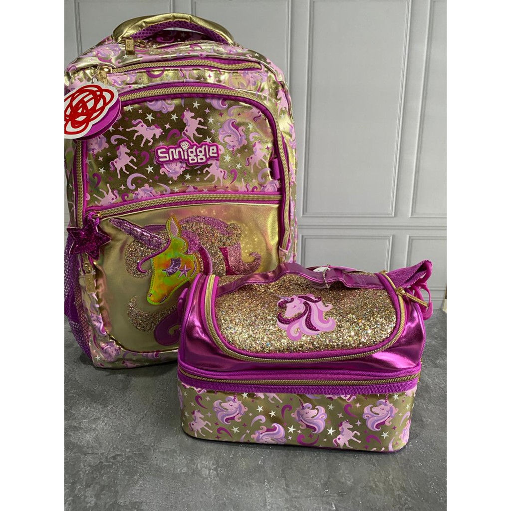 SMIGGLE UNICORN GOLD SET BACKPACK + LUNCHBAG - TAS RANSEL DAN TAS BEKAL SMIGGLE