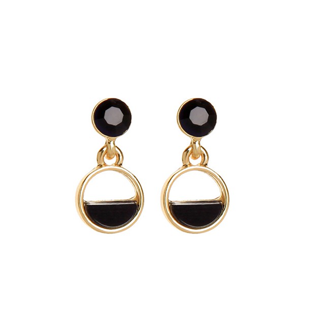 LRC Anting Tusuk Fashion Black Geometric Semicircle Hollow Alloy Earrings K04284