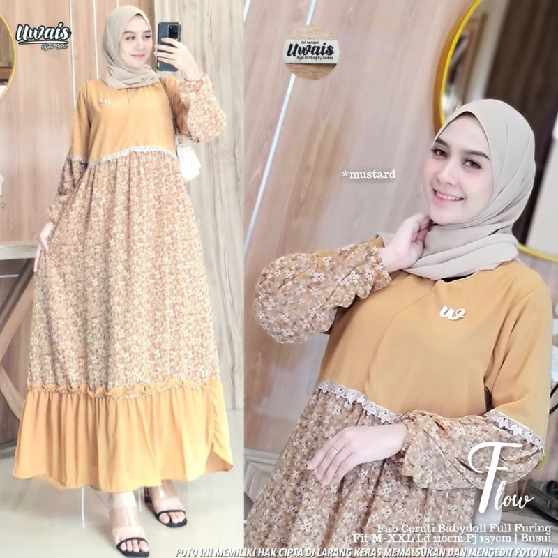 [READY STOK] FLOW MIDI DRESS BY UWAIS ORIGINAL - GAMIS WANITA PREMIUM CERUTY BABYDOLL FULL FURING TE