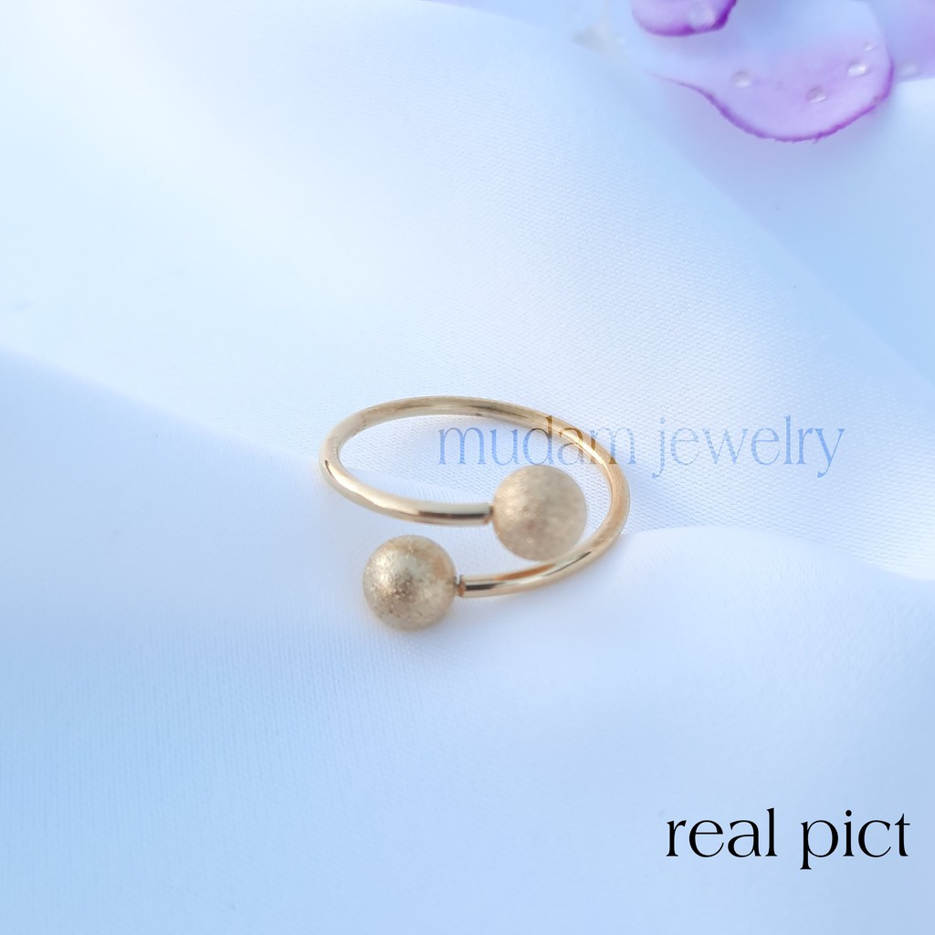 Cincin Titanium Two Balls Simple dan Elegan Warna Rosegold