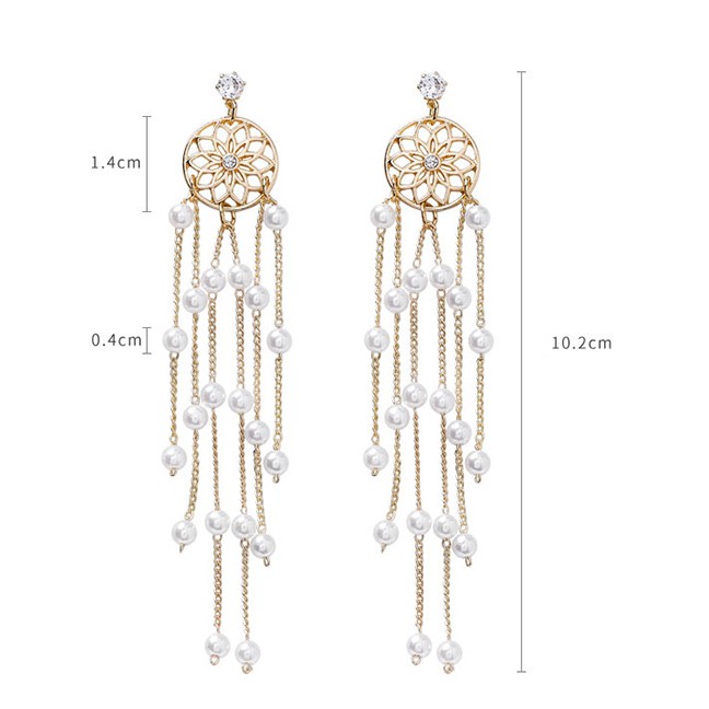 LRC Anting Tusuk Fashion Gold 925 Silver Needle Dreamcatcher Tassel Earrings D42782