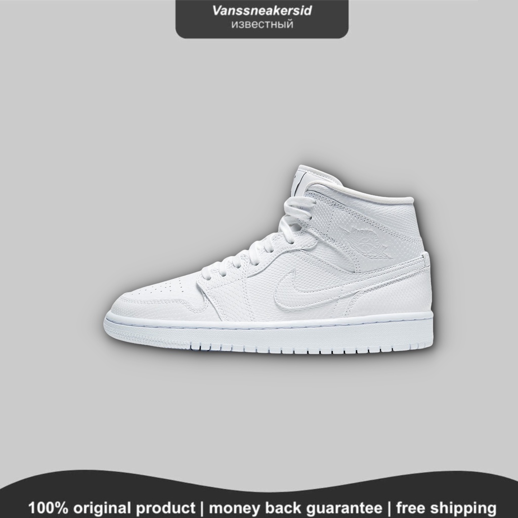 NIKE AIR JORDAN 1 MID TRIPLE WHITE SNAKESKIN BNIB ORIGINAL