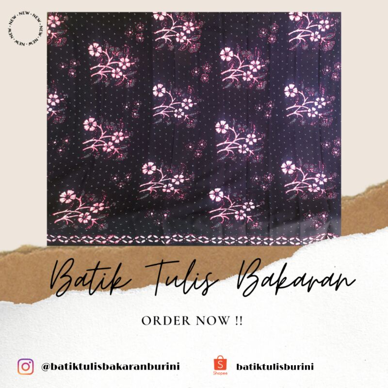 KAIN BATIK TULIS BAKARAN FULL TULIS "MOTIF BUNGA HITAM UNGU"
