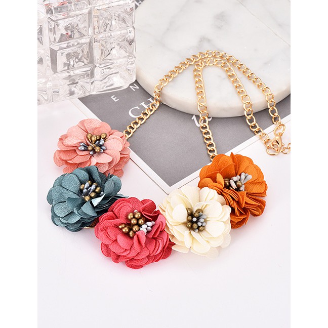 LRC Kalung Fashion Multi-color Flower Shape Decorated Necklace F04111