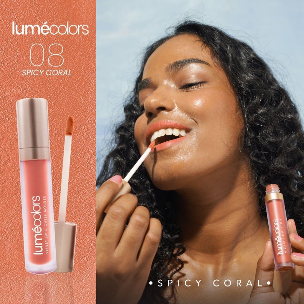 [3in1] LUMECOLORS Cheek Mousse Lipstik 5ml  Multifungsi Eyeshadow Perona Pipi Blus On Lumecolor Lipcream Bibir Kering shade spicy coral Stokist Lume Surabaya-3