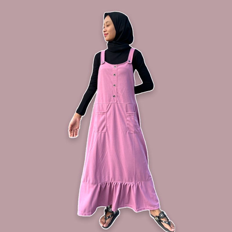 OVERALL DRESS WANITA ROK PANJANG REMPEL BAWAH OVERALL SAKU MURAH BISA COD KEKINIAN OVERALL MUSLIM WANITA