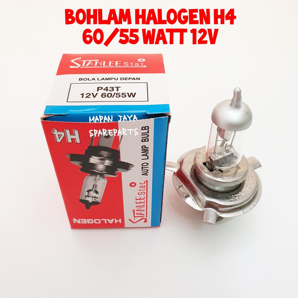 BOHLAM HALOGEN H4 LAMPU DEPAN BESAR 60/55 WATT 12 VOLT STANLEE STAR