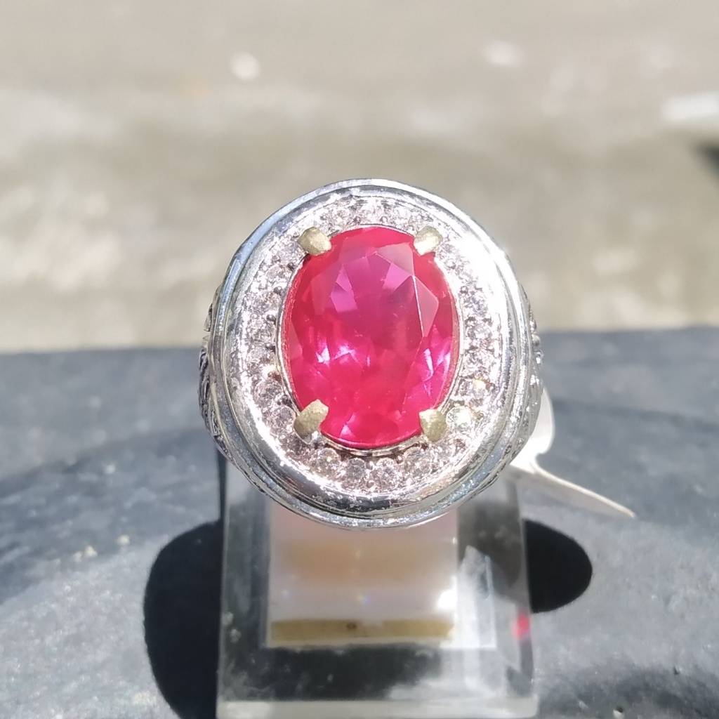 Cincin Batu Akik Asli Pria/Wanita Pink Rose Siam Asli