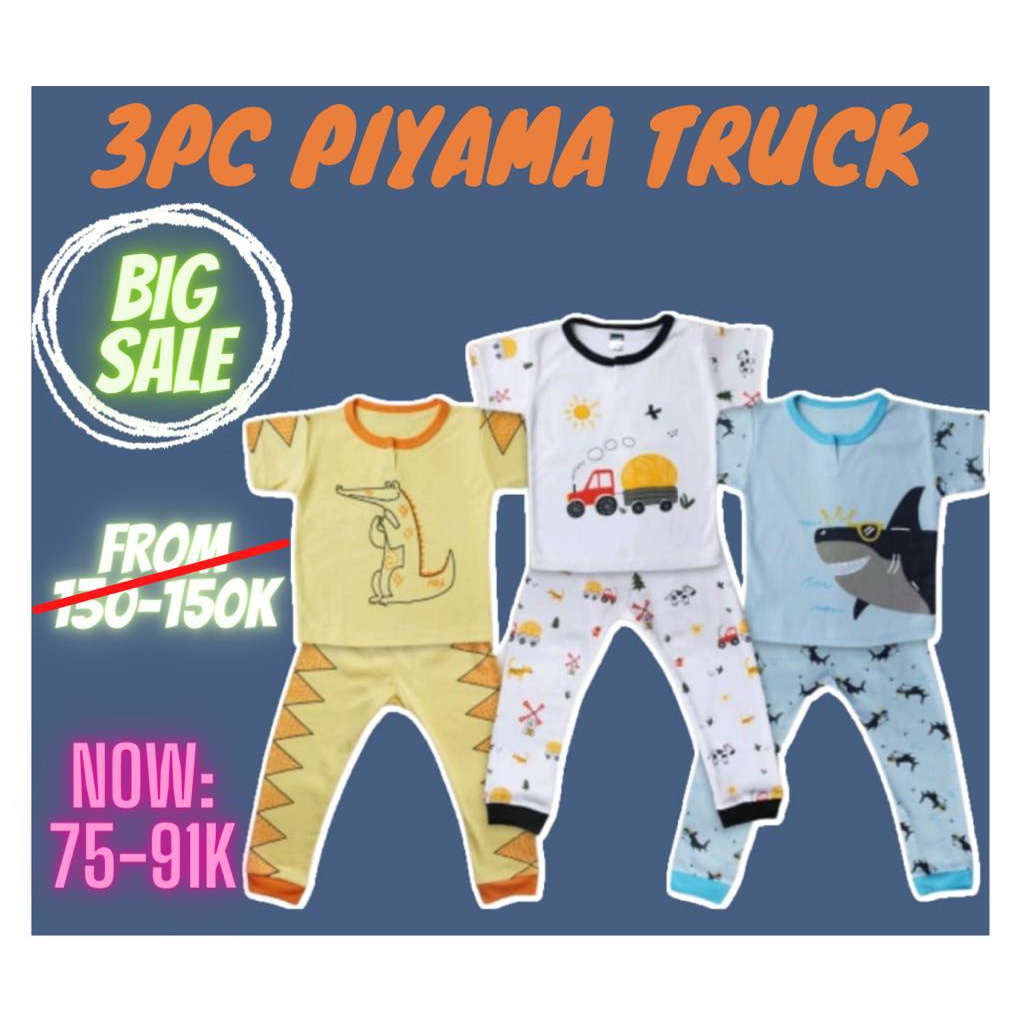 CLEARANCE SALE 3 Pasang Piyama Kazel Piyama Truck Edition 0-6 Tahun