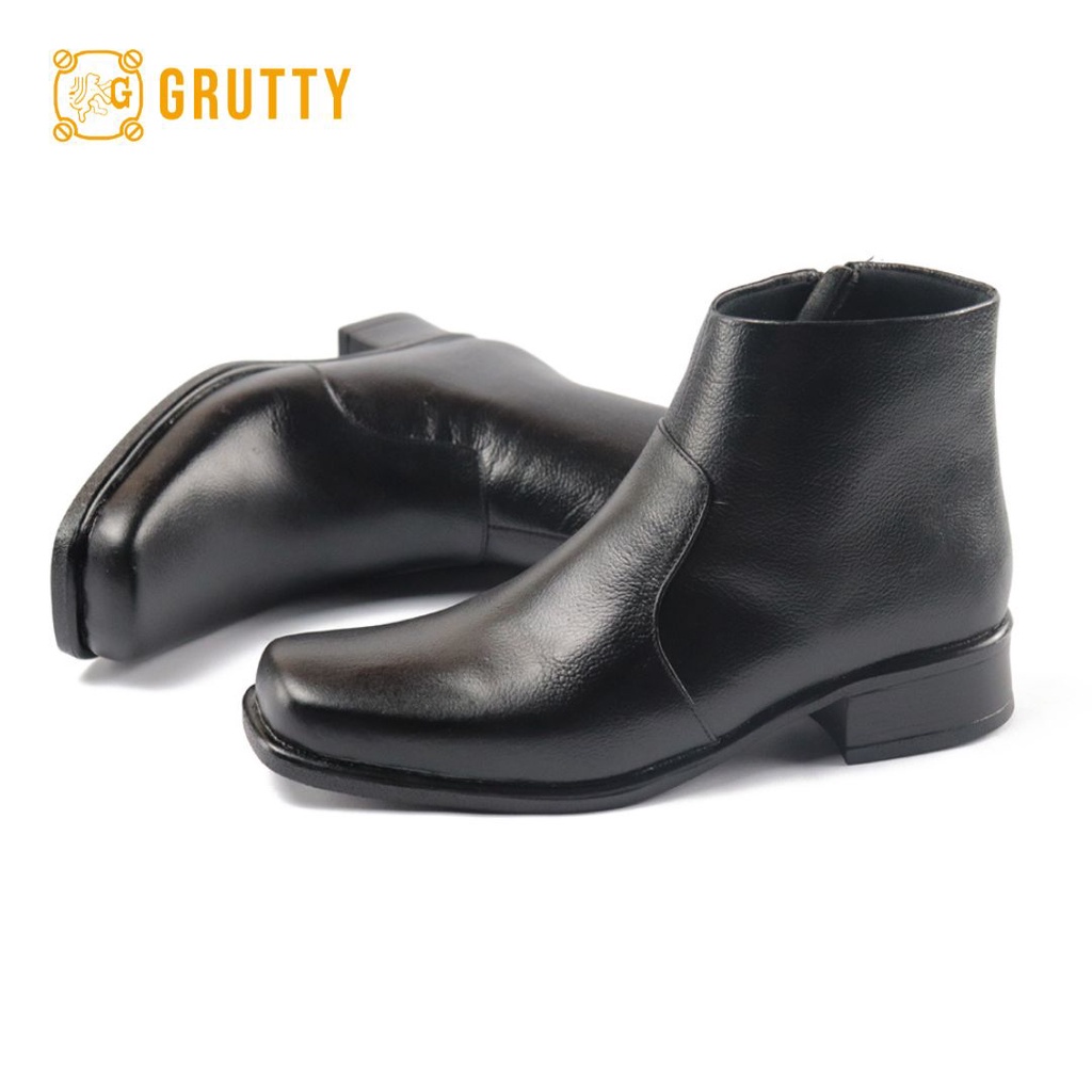 Sepatu Boot Wanita Kulit Asli Boots Premium Hak 3cm Grutty IN014 Hitam Pantofel Boots Tanpa Tali