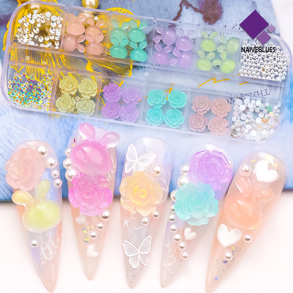 Naiveblue &gt; Charms Bunga / Kelinci Luminous Bahan Akrilik Untuk Dekorasi Nail Art / Manicure