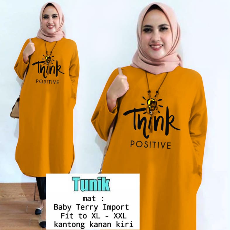 TUNIK THINK POSITIVE / TUNIK POLOS/ TUNIK CEWEK / TUNIK PANJANG / TUNIK MOTE / TUNIK MAMACHI