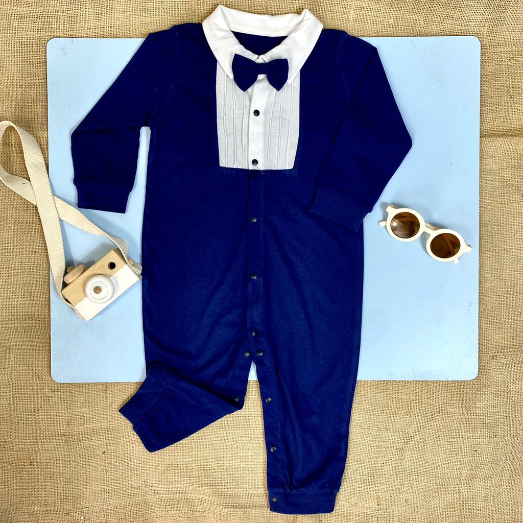 Jumper bayi Motif pita navy kerah putih lengan panjang/ jumper tuxedo usia 0-18 bulan premium Ananakstore