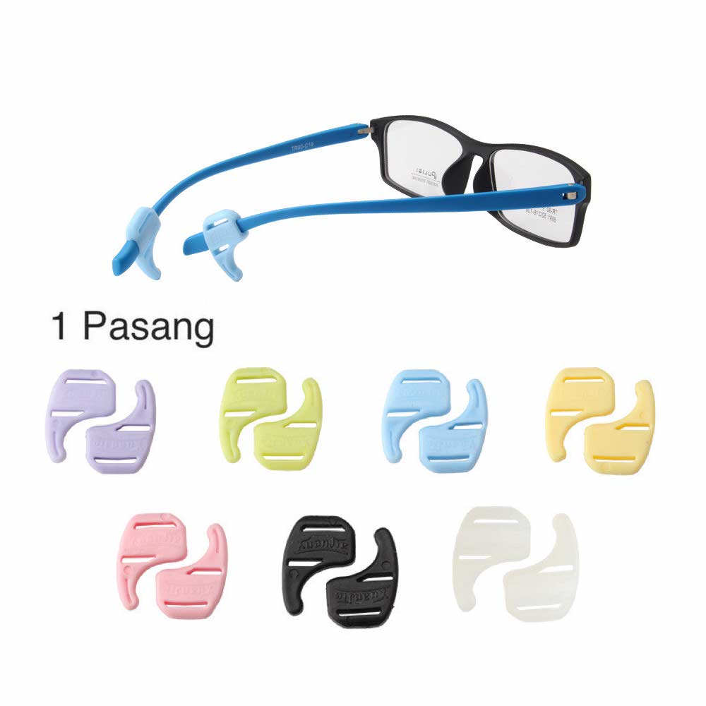 1 Pasang [ Biru Muda ] Pengait Kacamata Silikon - Anti Slip - Earhook Silicone - Penahan Hijab Style - KP8077
